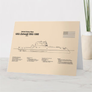 USS Zumwalt - Ship Blueprint Plans SD Thank You Card