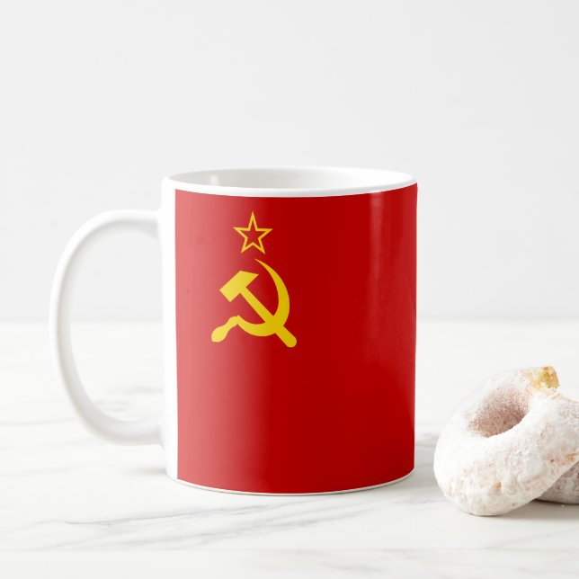 USSR Soviet Union Communist Sickle and Hammer Coffee Mug (With Donut)