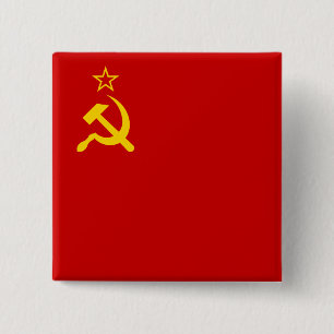 USSR Soviet Union Flag Communist Sickle and Hammer 2 Inch Square Button
