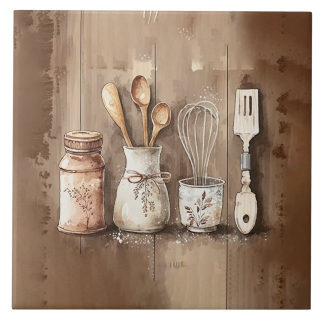 Ustensiles rustiques Aquarelles Faux Carreaux en c (Devant)