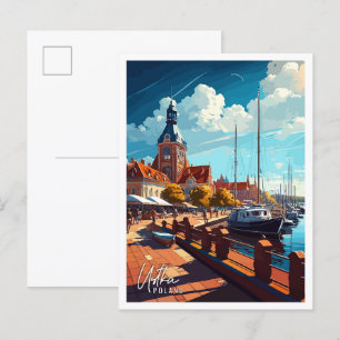 Ustka Poland Art vintage travel illustration Postcard