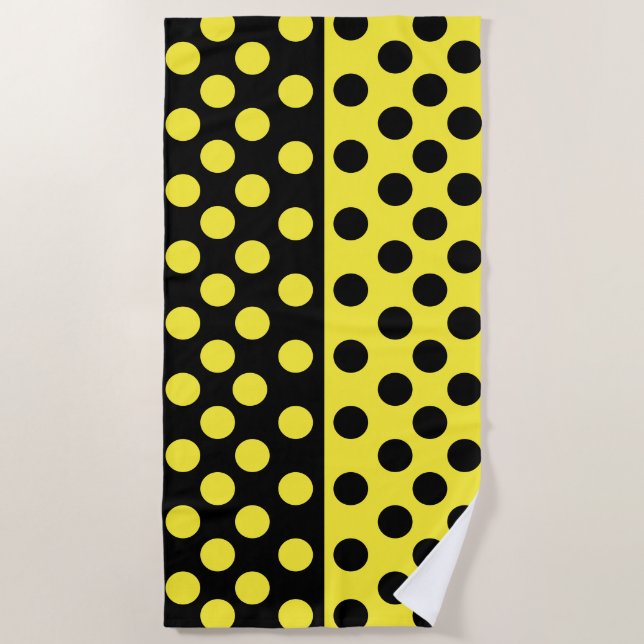 ustom Colours Beach Towel with Black & Yellow Dots (Front)