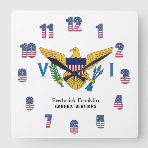 USVI American Paradise Caribbean Flag Personalize Square Wall Clock