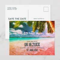 USVI Tropical Beach Wedding Save the Date Postcard
