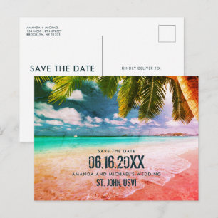 USVI Tropical Beach Wedding Save the Date Postcard