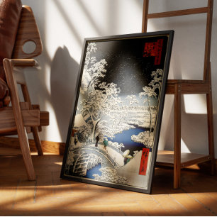 Utagawa Hiroshige. Bridge at Meguro and Sunset Hil Poster