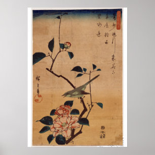 Utagawa Hiroshige, Camellia and Bush Warbler, 1844 Poster