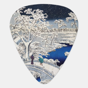 Utagawa Hiroshige - Drum Bridge at Meguro Guitar Pick