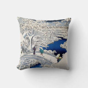 Utagawa Hiroshige - Drum Bridge at Meguro Throw Pillow