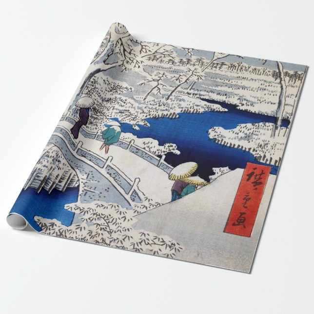 Utagawa Hiroshige - Drum Bridge at Meguro Wrapping Paper (Unrolled)