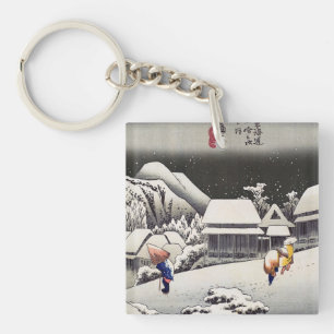 Utagawa Hiroshige - Evening Snow at Kanbara Keychain