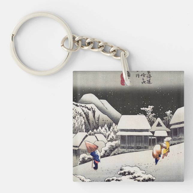 Utagawa Hiroshige - Evening Snow at Kanbara Keychain (Front)