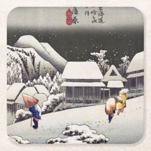 Utagawa Hiroshige - Evening Snow at Kanbara Square Paper Coaster