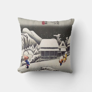 Utagawa Hiroshige - Evening Snow at Kanbara Throw Pillow