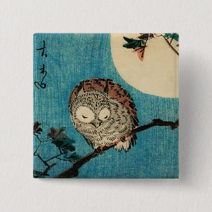 Utagawa Hiroshige - Horned Owl on Maple Branch 2 Inch Square Button