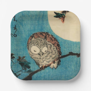 Utagawa Hiroshige - Horned Owl on Maple Branch Paper Plate