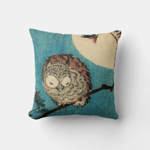Utagawa Hiroshige - Horned Owl on Maple Branch Throw Pillow