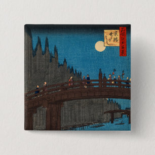Utagawa Hiroshige - Kyoto Bridge by Moonlight 2 Inch Square Button