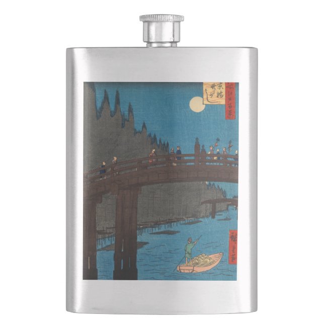 Utagawa Hiroshige - Kyoto Bridge by Moonlight Hip Flask (Front)