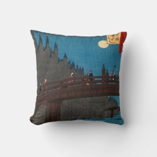 Utagawa Hiroshige - Kyoto Bridge by Moonlight Throw Pillow