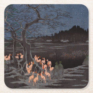 Utagawa Hiroshige - New Year's Eve Foxfires Square Paper Coaster