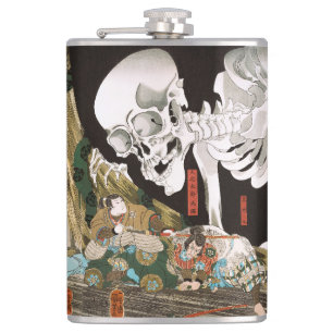 Utagawa Kuniyoshi Warrior vs. Ghost,Japanese Art Hip Flask