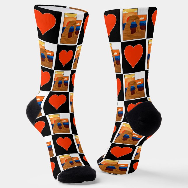 Utah Arches Illustrated State Map UT Heart Pattern Socks (Angled)
