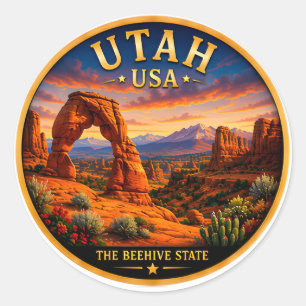 Utah Arches National Park Vacation 🟡 Classic Round Sticker