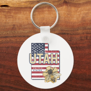 Utah Bee United States Retro Map Vintage USA Keychain