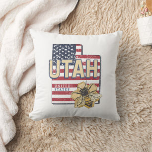 Utah Bee United States Retro Map Vintage USA Throw Pillow