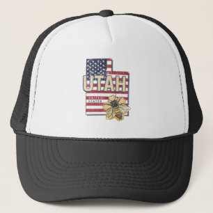 Utah Bee United States Retro Map Vintage USA Trucker Hat