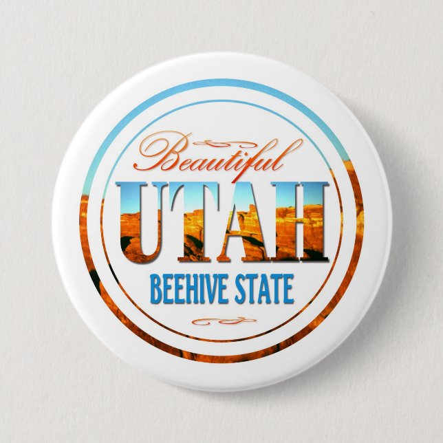 Utah Beehive State 3 Inch Round Button (Front)