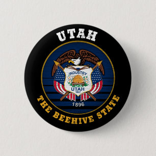 UTAH BEEHIVE STATE FLAG 2 INCH ROUND BUTTON