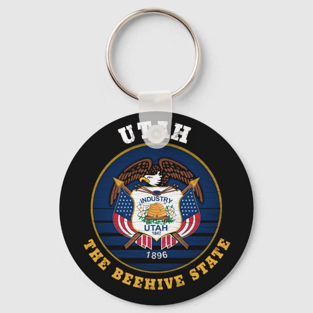 UTAH BEEHIVE STATE FLAG KEYCHAIN (Front)