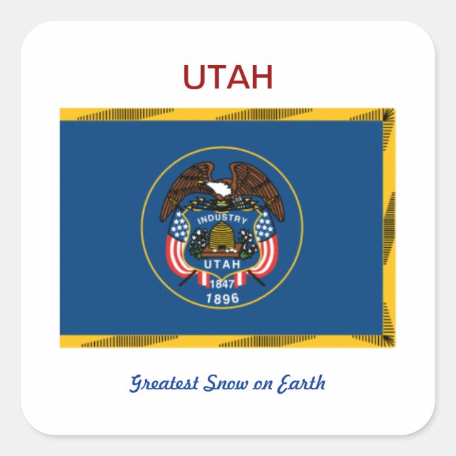 Utah Flag and Slogan Square Sticker (Front)