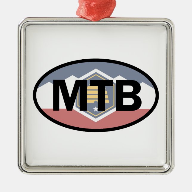 Utah Flag Mountain Biking Oval Metal Ornament (Front)