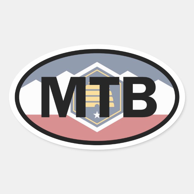 Utah Flag Mountain Biking Oval Sticker (Front)