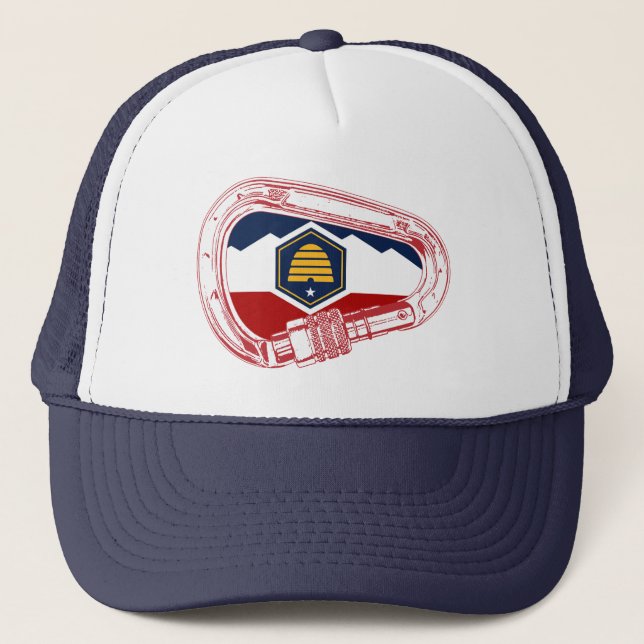 Utah Flag Rock Climbing Carabiner Trucker Hat (Front)