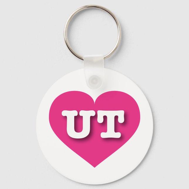 Utah Hot Pink Heart - I love UT Keychain (Front)