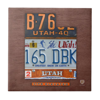 Utah License Plate Map Ceramic Tile V2