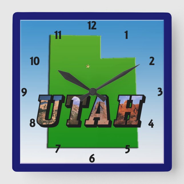 Utah Map and Picture Text Clock (Front)