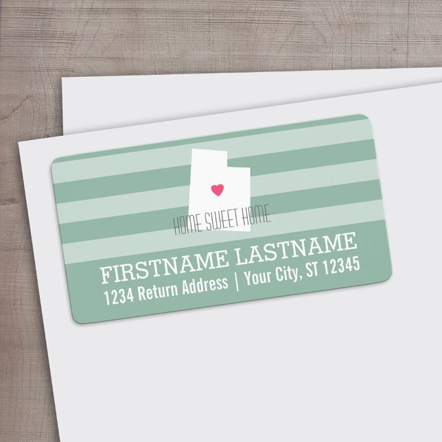 Utah Map Home State Love with Custom Heart Label (Custom Address Label)