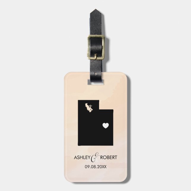 Utah Map Wedding Luggage Tag, Custom Gift Tag (Front Vertical)