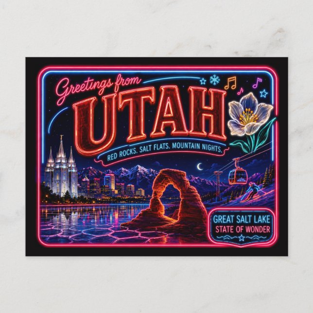 Utah Neon State Retro Vintage Postcard (Front)