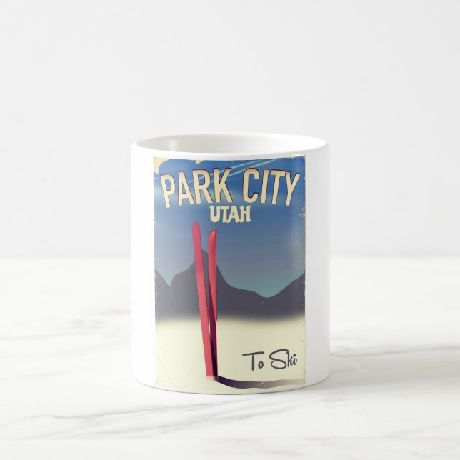 Utah park city ski travel poster coffee mug (Center)