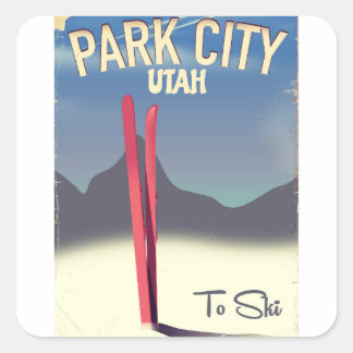 Utah park city ski travel poster square sticker