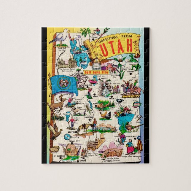 Utah Postcard Map Jigsaw Puzzle (Vertical)