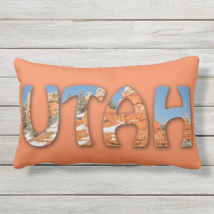 UTAH - Red, Orange, Blue Sky, Snow Lumbar Pillow