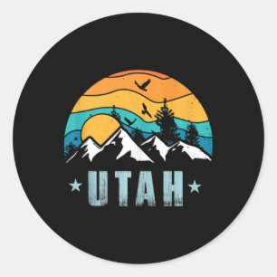 Utah Retro Vintage Mountains Hiking Tank Top Classic Round Sticker