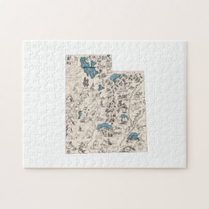 Utah Shaped Vintage Picture Map Jigsaw Puzzle